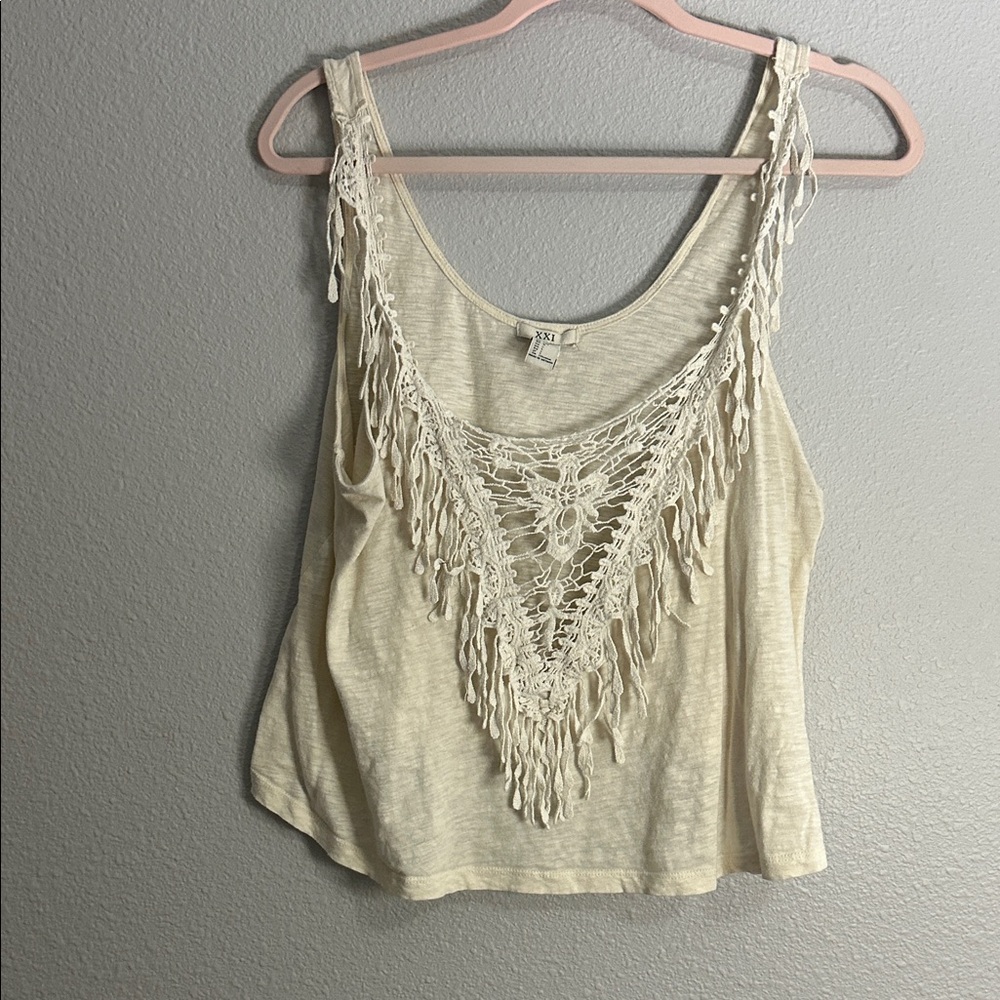 Elegant Cream Crochet Trim Tank Top